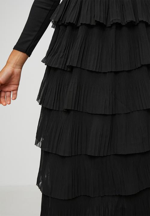 Stella Morgan - A Line Multi Layered Maxi Mesh Skirt  - Black