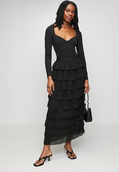 Stella Morgan - A Line Multi Layered Maxi Mesh Skirt  - Black