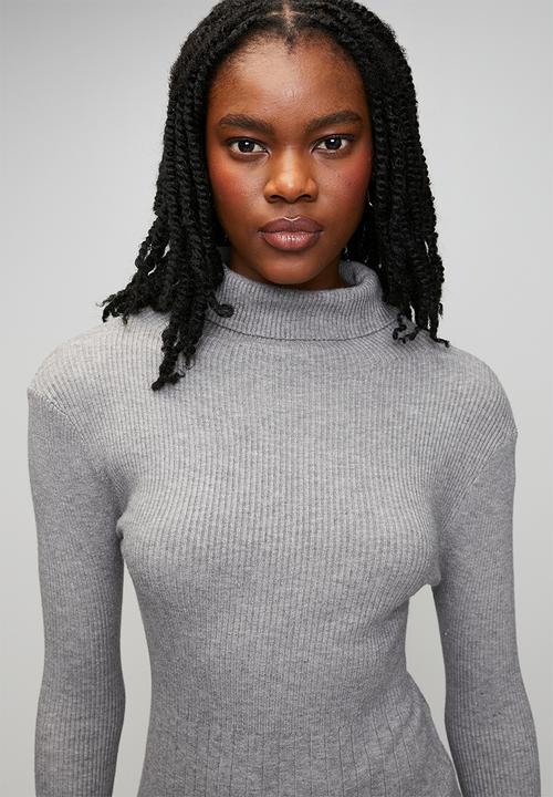 Stella Morgan - L/S High Neck A-Line Sweater Dress - Grey