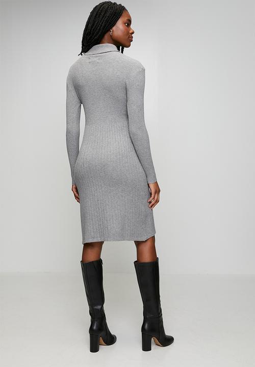 Stella Morgan - L/S High Neck A-Line Sweater Dress - Grey