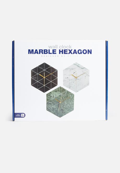 Present Time - Marble hexagon wall clock