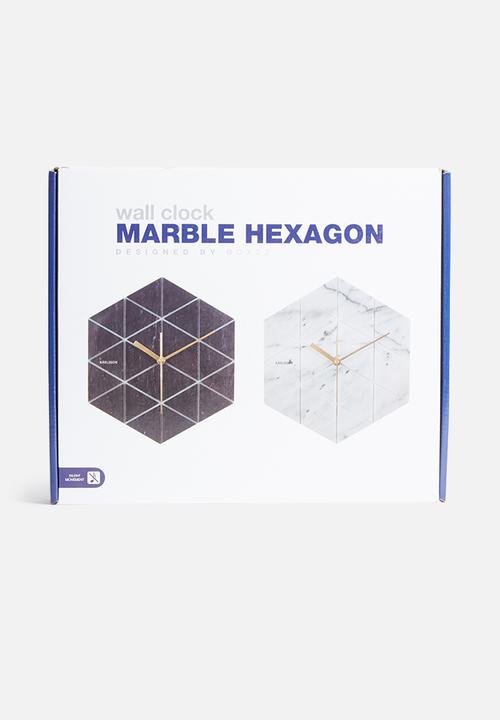 Present Time - Marble hexagon wall clock
