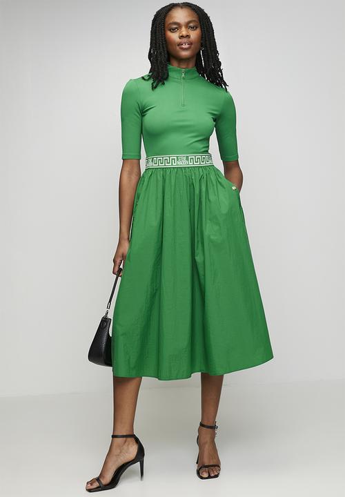 Ladies india fit & flare 1/4 zip midi dress - emerald green
