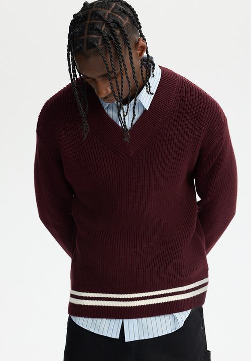 H&M - Boxy fit rib-knit jumper - burgundy