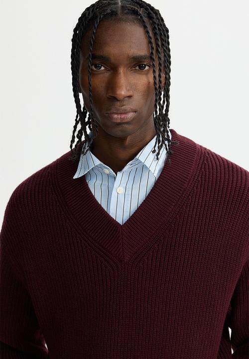 H&M - Boxy fit rib-knit jumper - burgundy