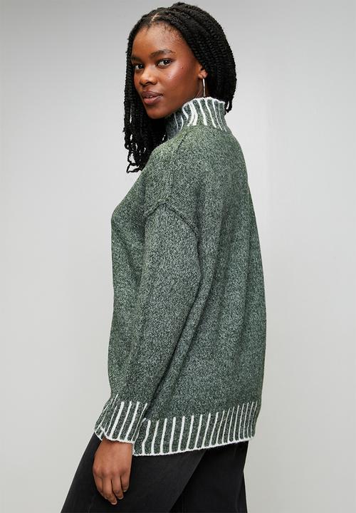 Izabel London - L/S Longer Length High Neck Melange Sweater - Emerald