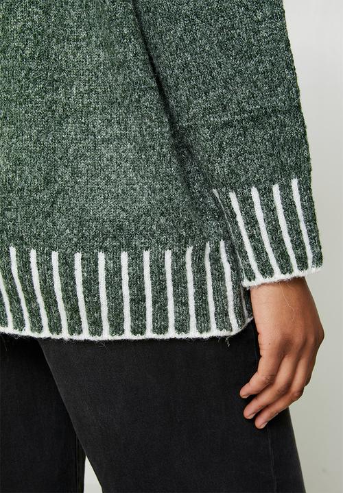 Izabel London - L/S Longer Length High Neck Melange Sweater - Emerald
