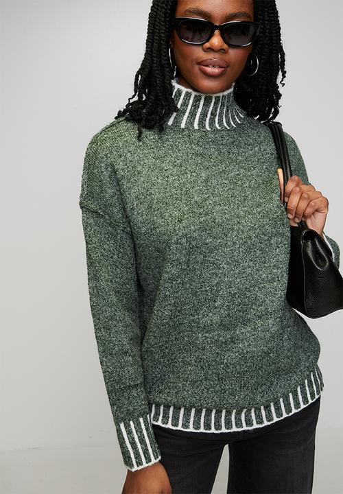 Izabel London - L/S Longer Length High Neck Melange Sweater - Emerald