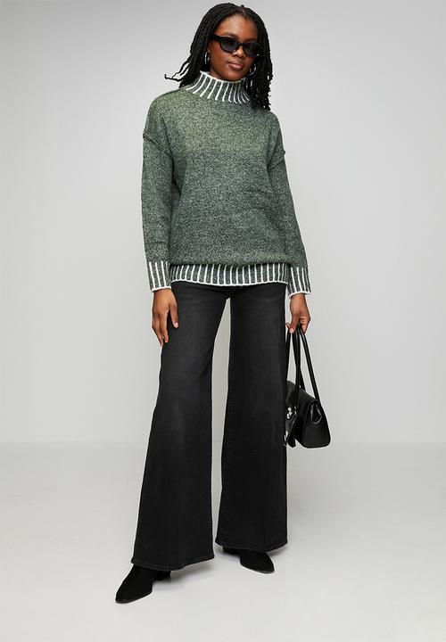 Izabel London - L/S Longer Length High Neck Melange Sweater - Emerald
