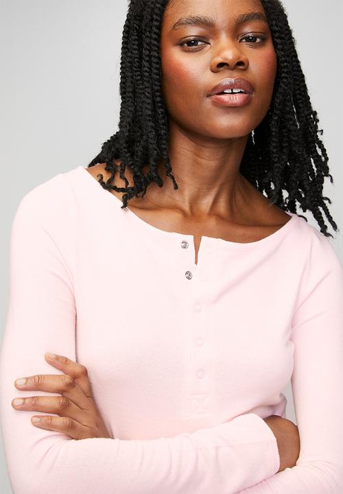 Supersoft boat neck henley long sleeve set - pink kiss