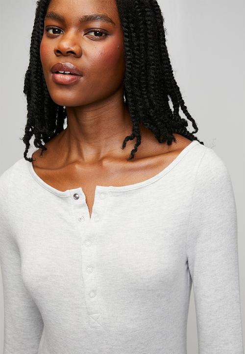 Cotton On - Supersoft boat neck henley long sleeve set - light grey marle