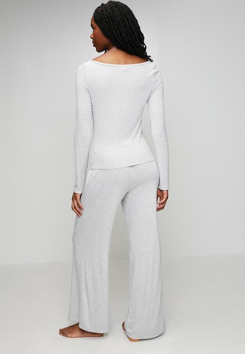 Cotton On - Supersoft boat neck henley long sleeve set - light grey marle