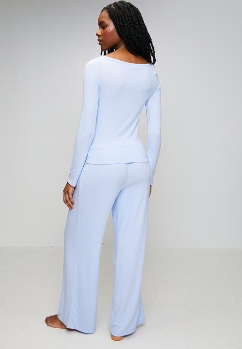 Cotton On - Supersoft boat neck henley long sleeve set - violet blue