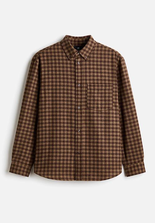 H&M - Relaxed fit wool-blend shirt - dark mole/checked