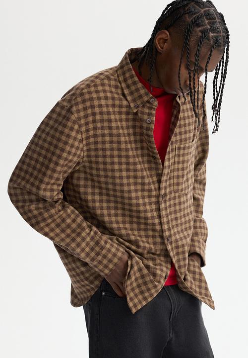H&M - Relaxed fit wool-blend shirt - dark mole/checked