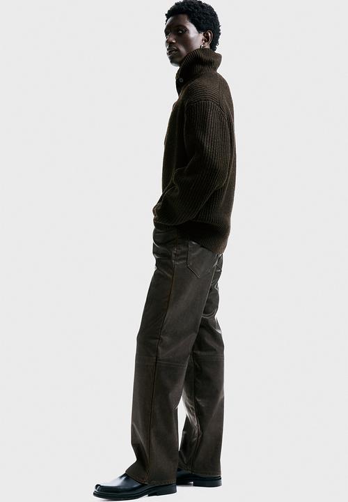 H&M - Relaxed fit coated trousers - brown
