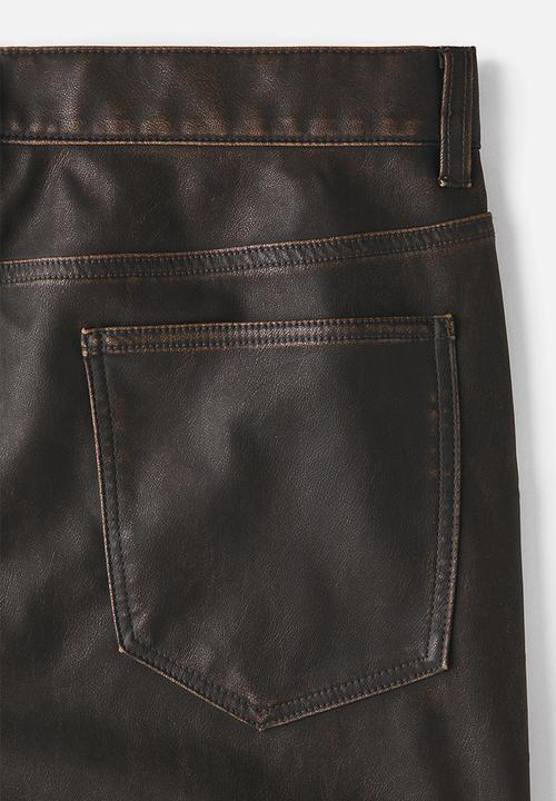 H&M - Relaxed fit coated trousers - brown