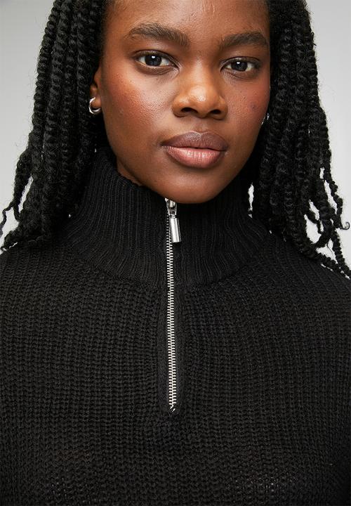 Brave Soul - Half Zip Neck Dress With Stripe - Black/Biscuit