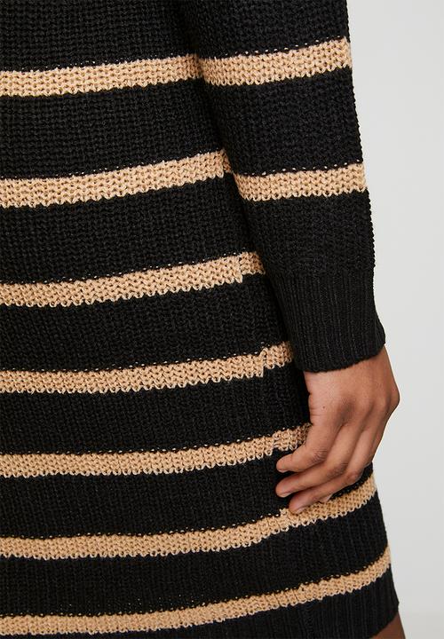 Brave Soul - Half Zip Neck Dress With Stripe - Black/Biscuit