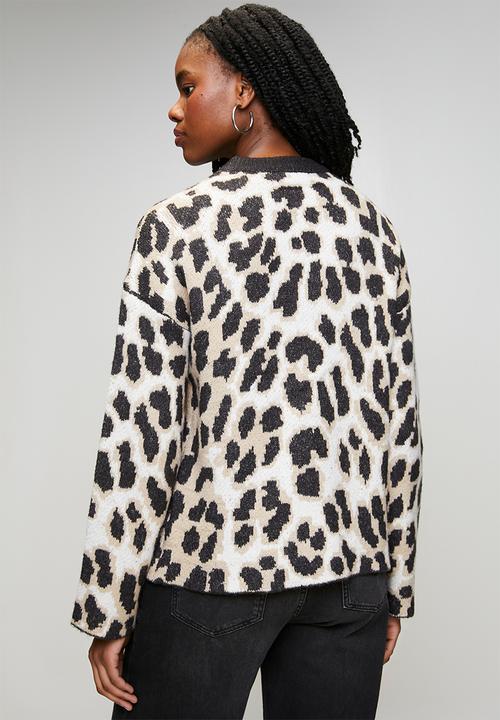 Brave Soul - Crew Neck Animal Jacquard Jumper - Charcoal/Animal Mix