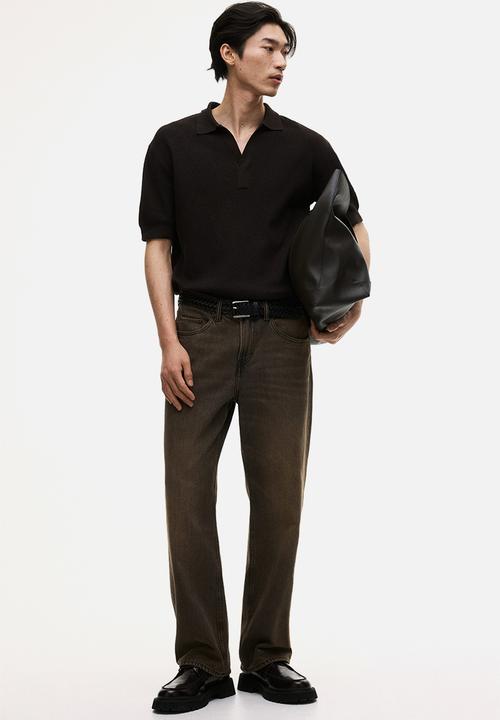 H&M - Regular fit knitted polo shirt - dark brown