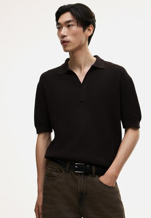 Regular fit knitted polo shirt- dark brown - 1306856003