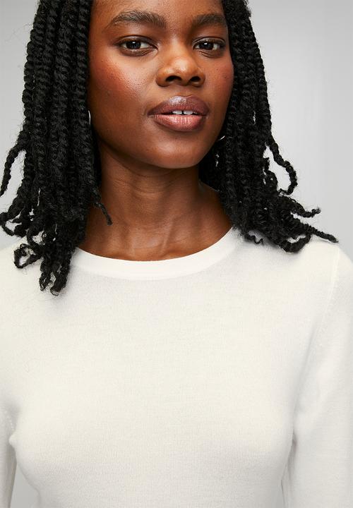Brave Soul - Crew Neck Jumper With Mock Popper - Ivory