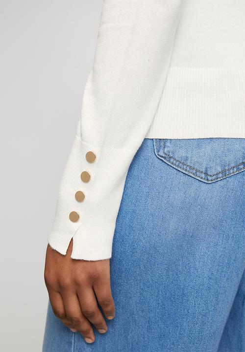 Brave Soul - Crew Neck Jumper With Mock Popper - Ivory