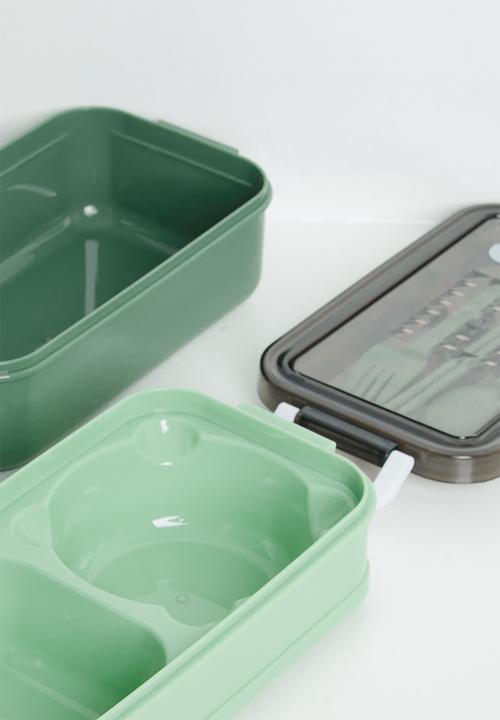 Pop Candy - Double tier lunchbox with utensils - green