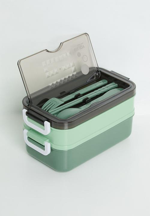 Pop Candy - Double tier lunchbox with utensils - green