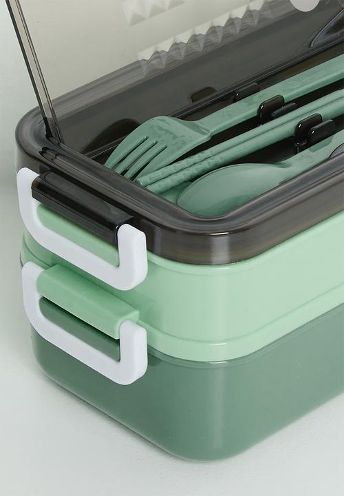 Pop Candy - Double tier lunchbox with utensils - green