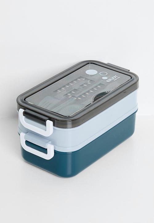 Pop Candy - Double tier lunchbox with utensils - blue