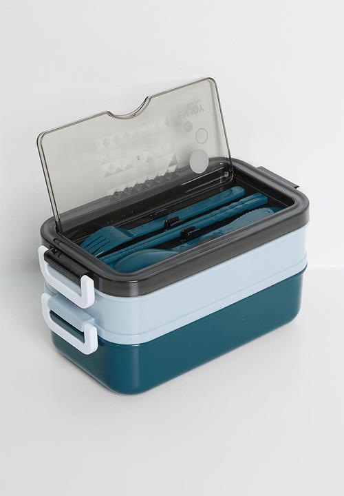 Pop Candy - Double tier lunchbox with utensils - blue