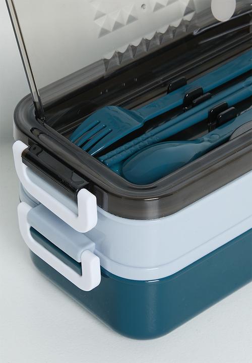Pop Candy - Double tier lunchbox with utensils - blue