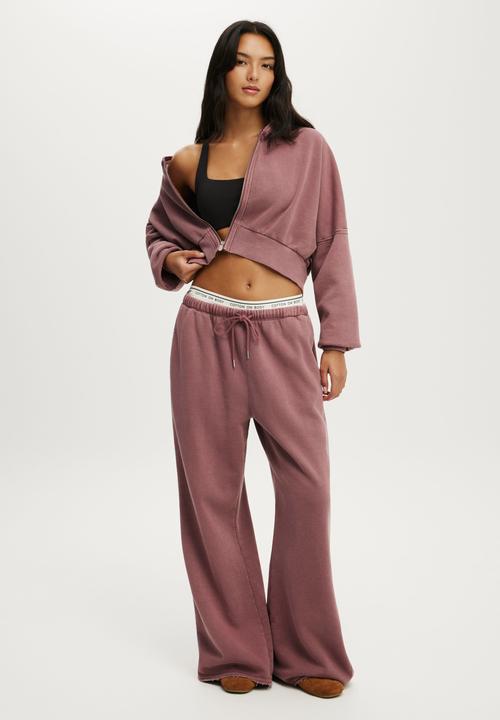 Cotton On - Active Raw Edge Wide Leg Sweatpant - Washed Dusty Rose