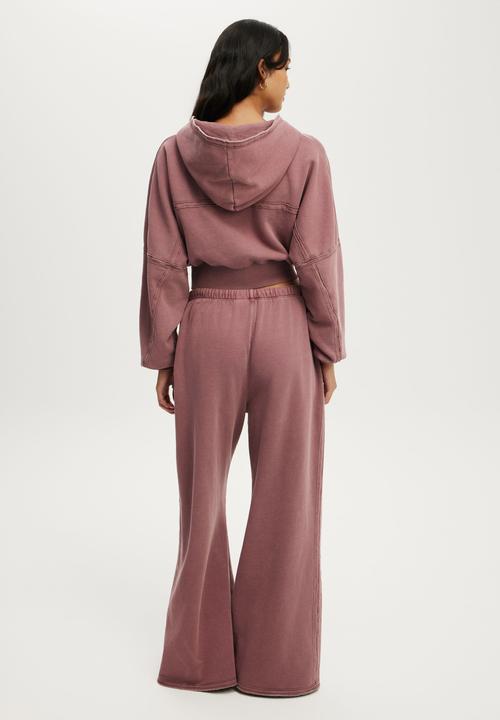 Cotton On - Active Raw Edge Wide Leg Sweatpant - Washed Dusty Rose