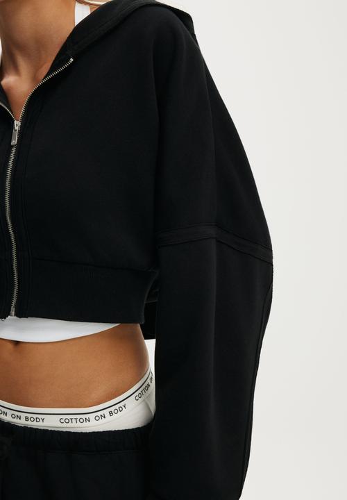 Cotton On - Active Raw Edge Zip Through Hoodie - Black