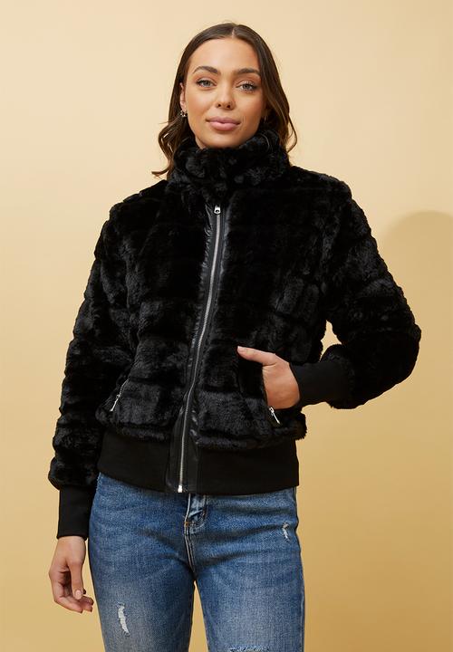 新品未使用 Twila Faux Fur Zip Jacket L/S Faux Fur Zip Through Jacket- Black