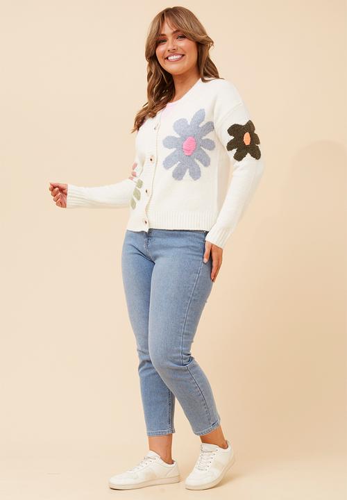 Stella Morgan - L/S V-Neck Cardigan With Floral Design And Embroidery - Ivory