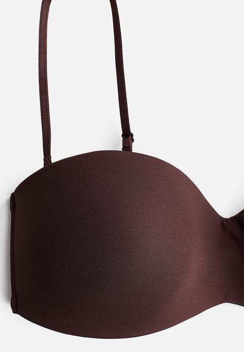 H&M - Padded microfibre balconette bra - dark brown