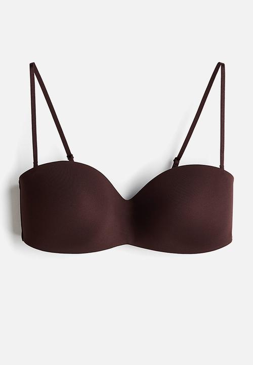 H&M - Padded microfibre balconette bra - dark brown
