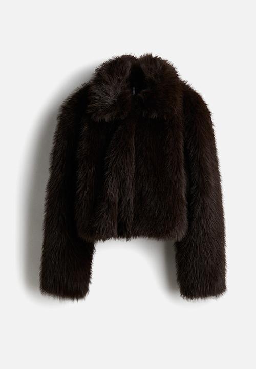 H&M - Cropped fluffy jacket - dark brown