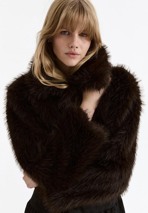 H&M - Cropped fluffy jacket - dark brown