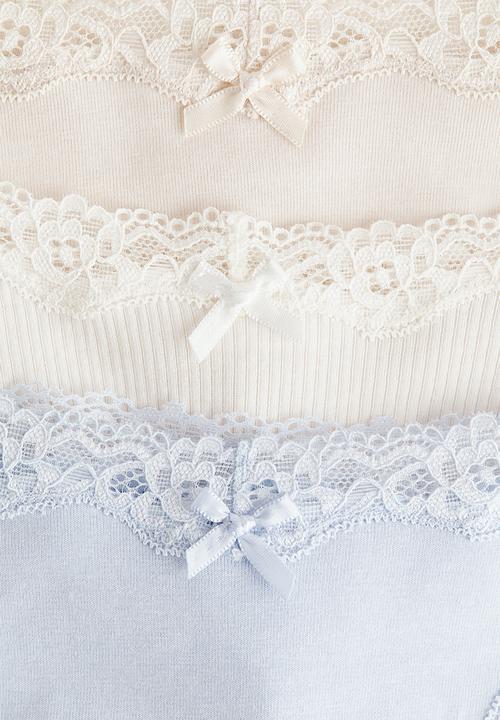 H&M - 3 pack cotton and lace brazilian briefs - light blue/white