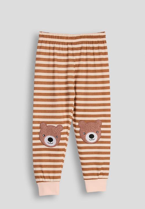 Pop Candy - Bear patch pj set - seashell peach/brown stripes