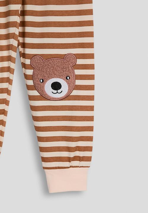 Pop Candy - Bear patch pj set - seashell peach/brown stripes