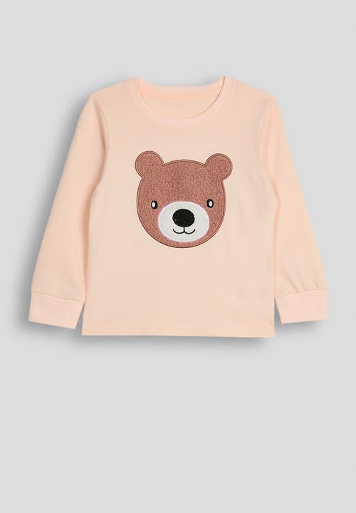 Pop Candy - Bear patch pj set - seashell peach/brown stripes