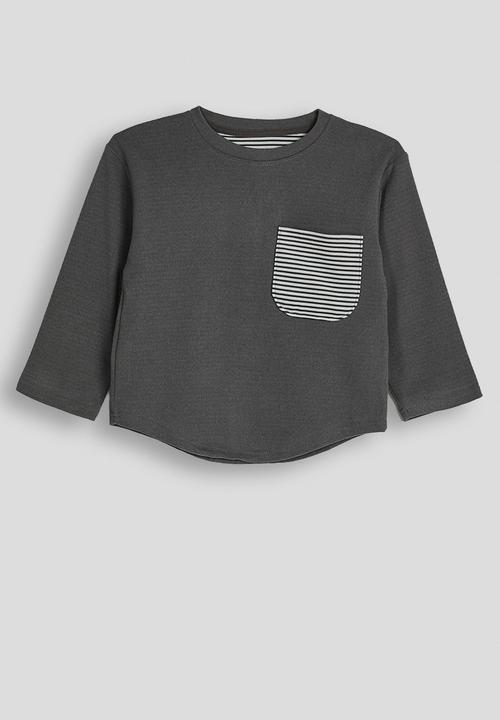 Pop Candy - Patch pocket tee with striped pants pj set - grey
