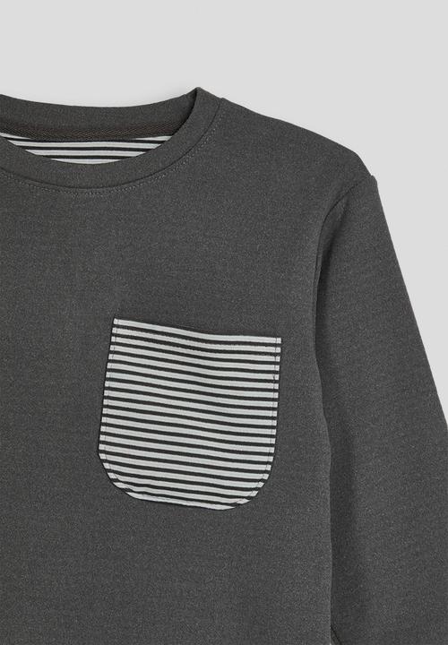 Pop Candy - Patch pocket tee with striped pants pj set - grey