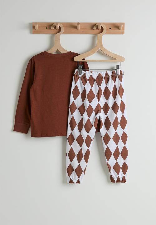 Pop Candy - Harlequin print pj set - saddle brown/dino